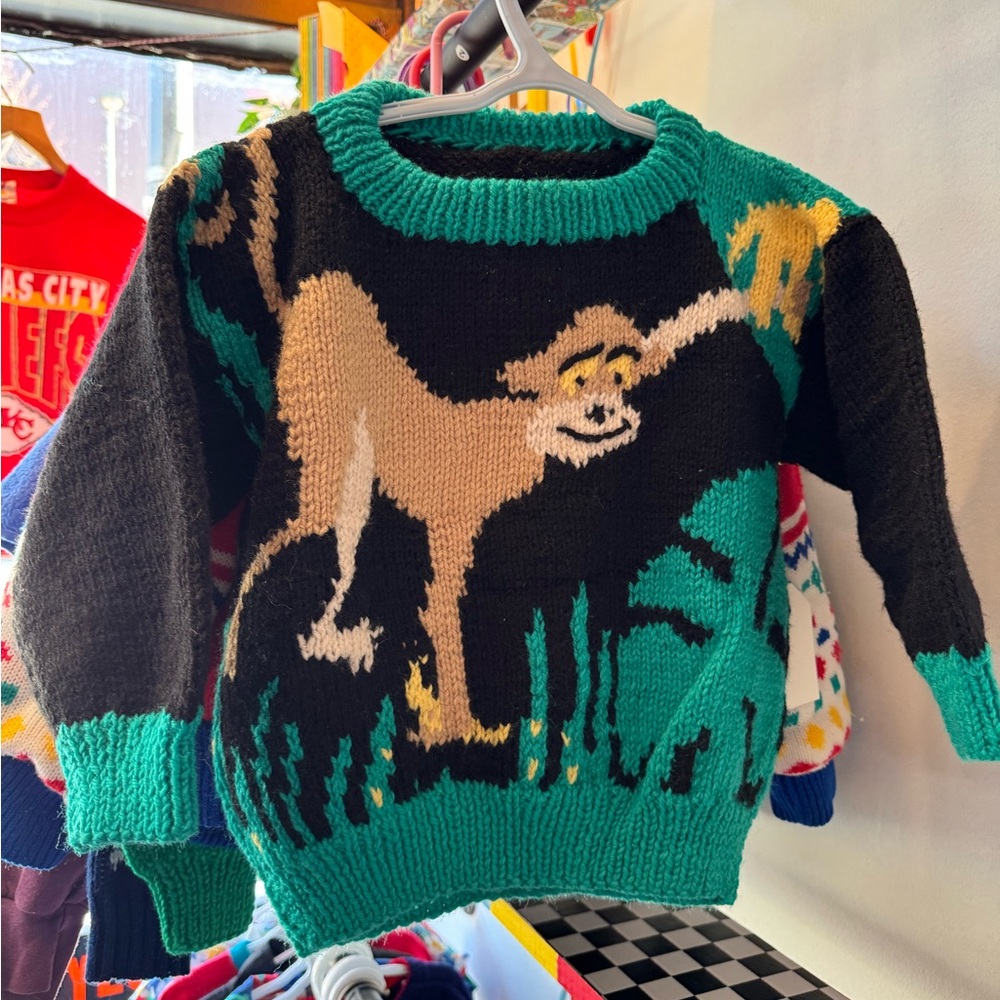 Vintage hand knit monkey sweater